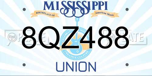 8QZ488 Mississippi License Plate