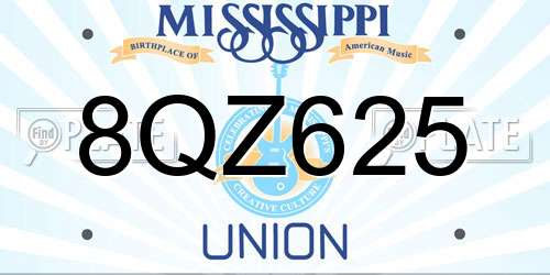8QZ625 Mississippi License Plate