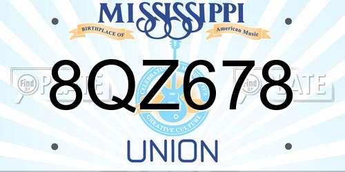 8QZ678 Mississippi License Plate