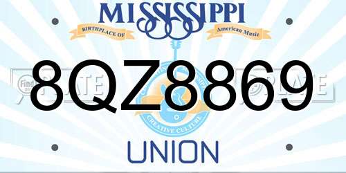 8QZ8869 Mississippi License Plate