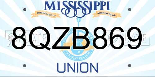 8QZB869 Mississippi License Plate