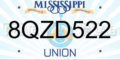 8QZD522 Mississippi License Plate