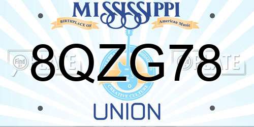 8QZG78 Mississippi License Plate