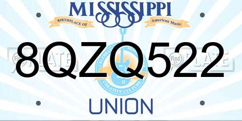 8QZQ522 Mississippi License Plate