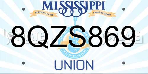 8QZS869 Mississippi License Plate