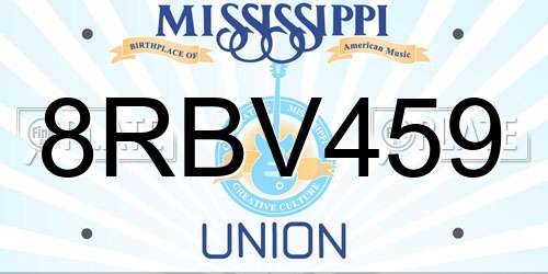 8RBV459 Mississippi License Plate