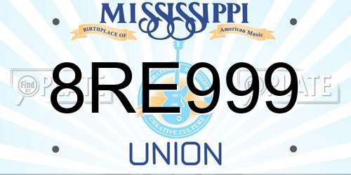 8RE999 Mississippi License Plate