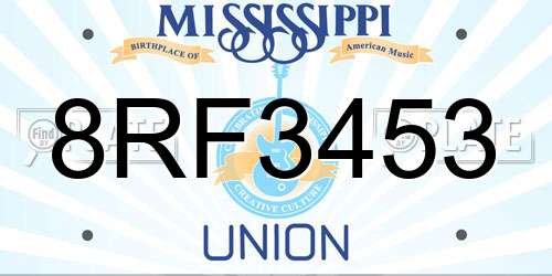 8RF3453 Mississippi License Plate