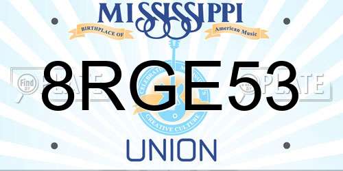 8RGE53 Mississippi License Plate