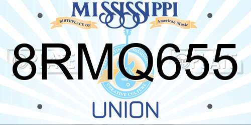 8RMQ655 Mississippi License Plate