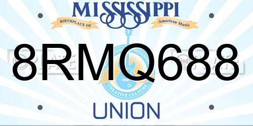 8RMQ688 Mississippi License Plate