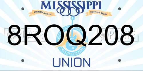 8ROQ208 Mississippi License Plate