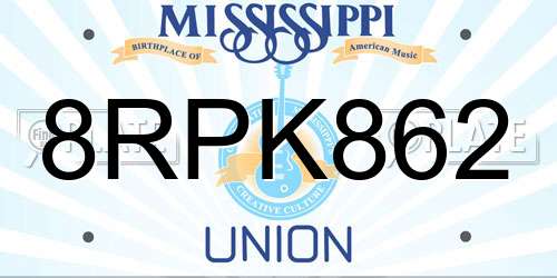 8RPK862 Mississippi License Plate