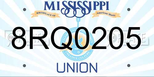 8RQ0205 Mississippi License Plate