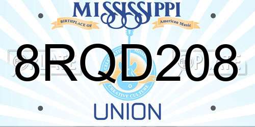 8RQD208 Mississippi License Plate