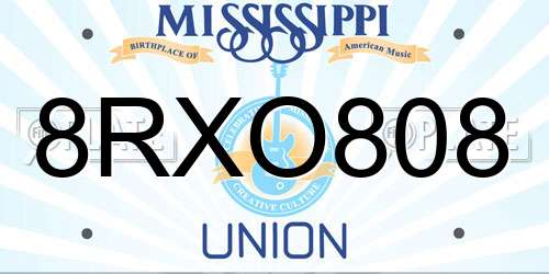 8RXO808 Mississippi License Plate