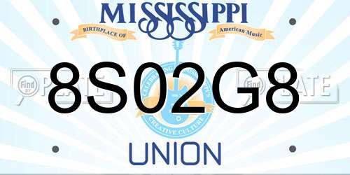 8S02G8 Mississippi License Plate