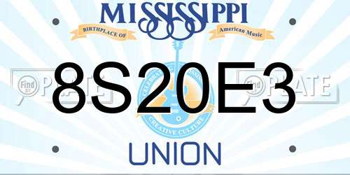 8S20E3 Mississippi License Plate