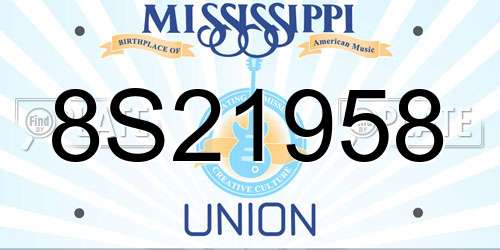 8S21958 Mississippi License Plate