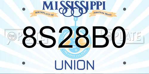 8S28B0 Mississippi License Plate