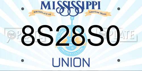 8S28S0 Mississippi License Plate