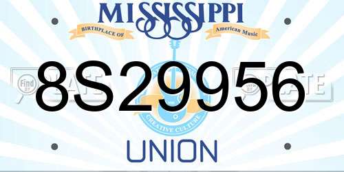 8S29956 Mississippi License Plate