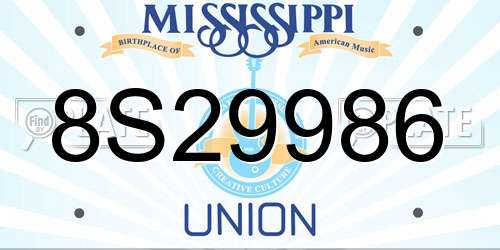 8S29986 Mississippi License Plate