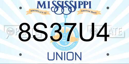 8S37U4 Mississippi License Plate