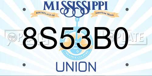 8S53B0 Mississippi License Plate