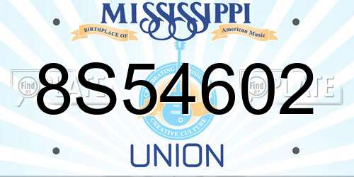 8S54602 Mississippi License Plate
