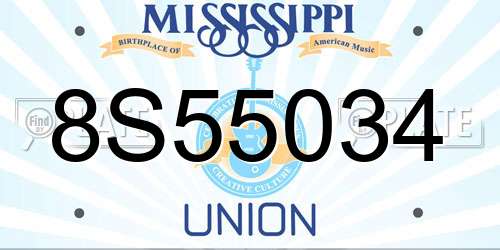 8S55034 Mississippi License Plate