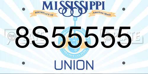 8S55555 Mississippi License Plate
