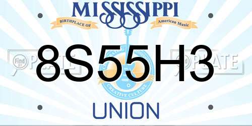 8S55H3 Mississippi License Plate