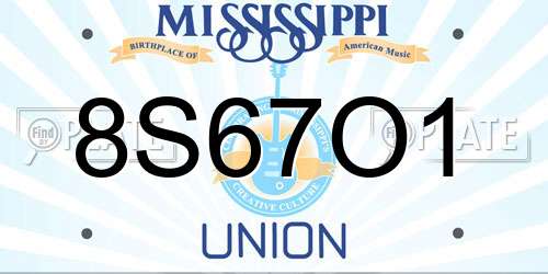 8S67O1 Mississippi License Plate
