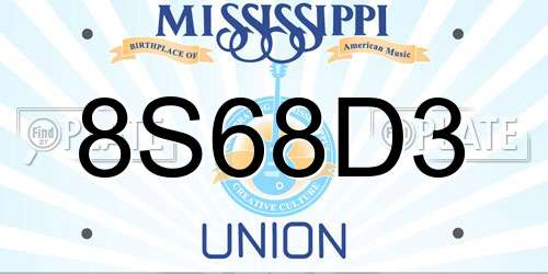 8S68D3 Mississippi License Plate