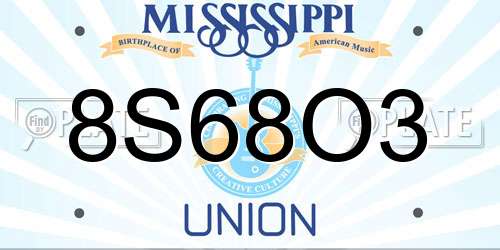 8S68O3 Mississippi License Plate