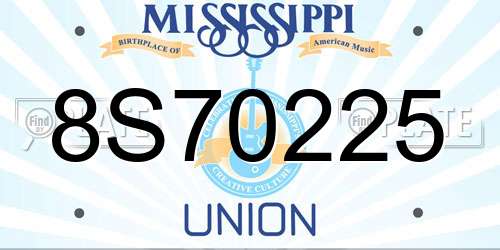 8S70225 Mississippi License Plate