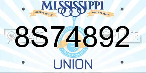 8S74892 Mississippi License Plate