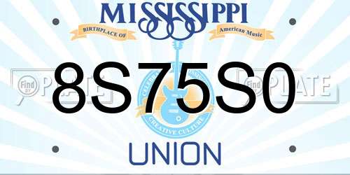 8S75S0 Mississippi License Plate
