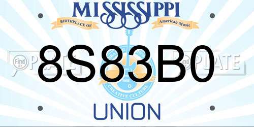 8S83B0 Mississippi License Plate
