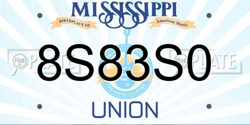 8S83S0 Mississippi License Plate