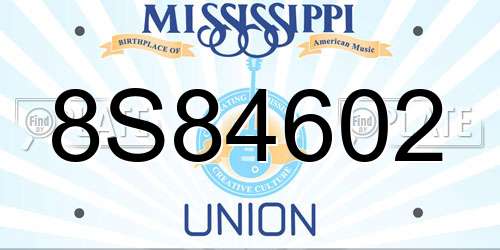 8S84602 Mississippi License Plate