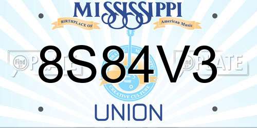 8S84V3 Mississippi License Plate