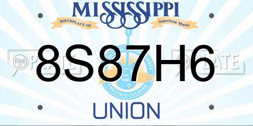 8S87H6 Mississippi License Plate