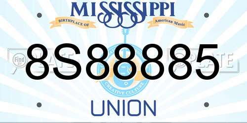 8S88885 Mississippi License Plate