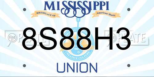 8S88H3 Mississippi License Plate