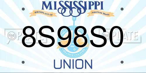 8S98S0 Mississippi License Plate