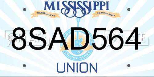8SAD564 Mississippi License Plate