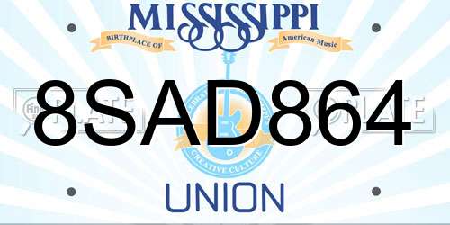 8SAD864 Mississippi License Plate