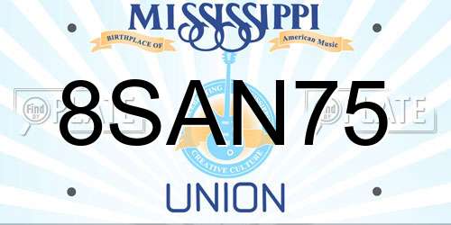 8SAN75 Mississippi License Plate